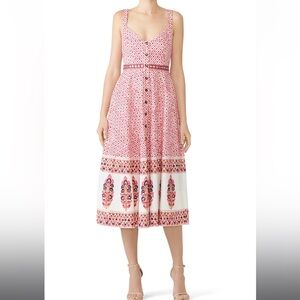 SALONI Pink Paisley Button Up Empire Waist Cotton Midi Dress Size 10